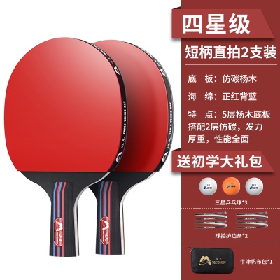 【四星级】短柄直拍两支，送3个三星球+护边条+拍包