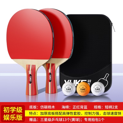 【新手初学】短柄直拍一对（送拍包+13个黄色乒乓球）