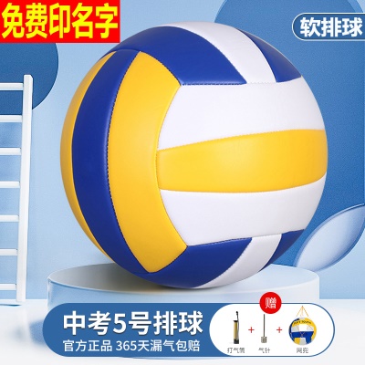 5号黄白蓝软排球【免费印名字】 (打气筒+气针+网兜)