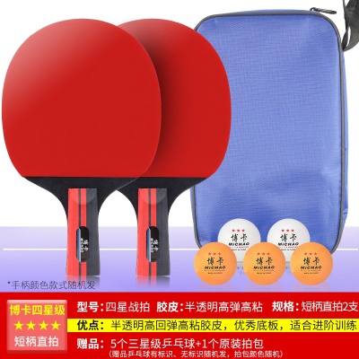 【★★★★四星级】短柄直拍2支+5只三星球+1个拍包