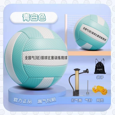 超轻气排球【5号湖蓝】中小学生送袋子气针气筒网兜