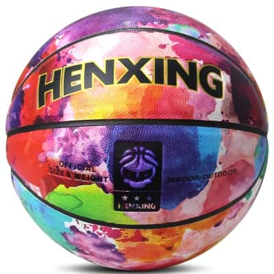 红色泼墨7号篮球+气筒球针网兜球包