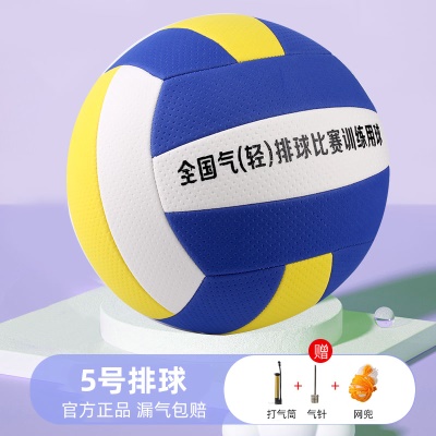 5号超轻气排球黄白蓝送气筒+网兜+气针