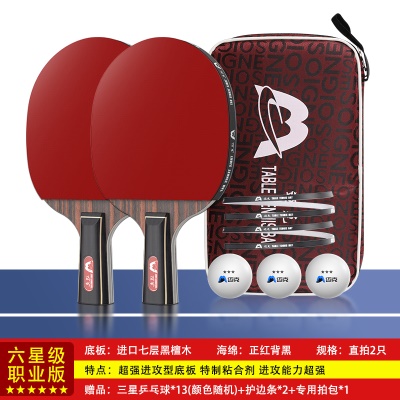 【六星级职业版】短柄直拍两支，送13个三星球+护边条+拍包
