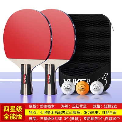 【四星级】短柄直拍一对（送拍包+3个黄色乒乓球+10个白色乒乓球）