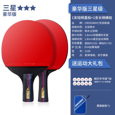 【豪华版三星级2支装】1长柄1短柄+送10个球、拍包