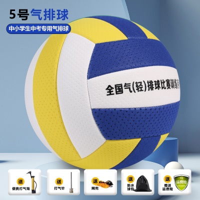 5号气排球黄白蓝送气筒 气针网兜球包