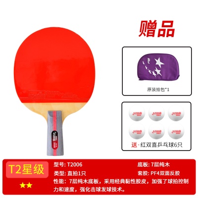 二星级【直拍1支T2006】送6球+拍套
