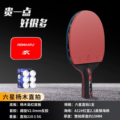 6星短柄直拍1支【黑红底板+翩旋V套胶+偏重约210克】