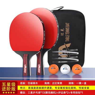 【五星级】短柄直拍两支，送13个三星球+护边条+拍包