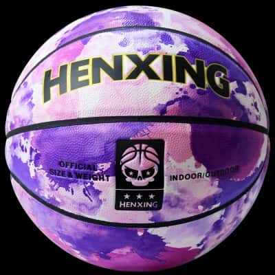 紫色泼墨7号篮球+气筒球针网兜球包