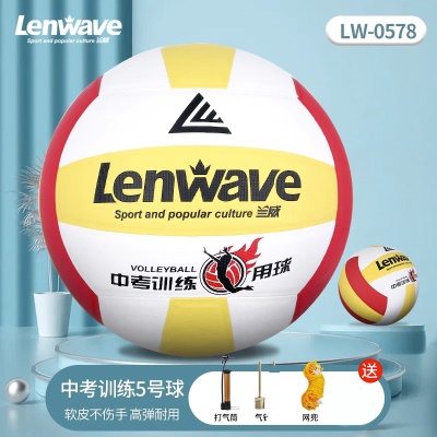 5号贴皮排球红+气筒+气针网兜