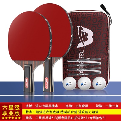 【六星级职业版】直横拍各一支，送13个三星球+护边条+拍包