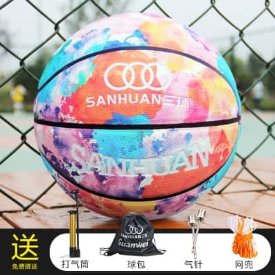 彩墨红标准篮球+球针+球网+气筒+球袋