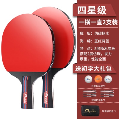 【四星级】直横拍各一支，送3个三星球+护边条+拍包