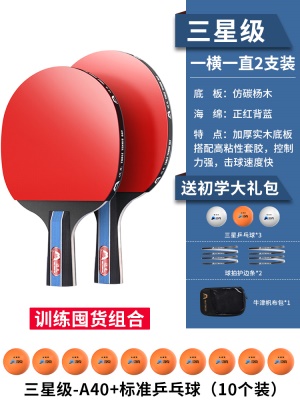 【三星级】直横拍各一支+10个三星球，送3个球+护边条+拍包