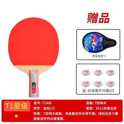 一星级【直拍1支T1006】送6球+拍套